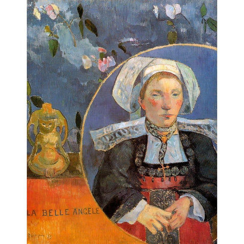 La Belle Angele Gold Ornate Wood Framed Art Print with Double Matting by Gauguin, Paul