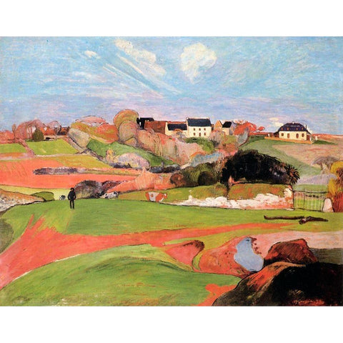 Landscape At Le Poulda White Modern Wood Framed Art Print by Gauguin, Paul