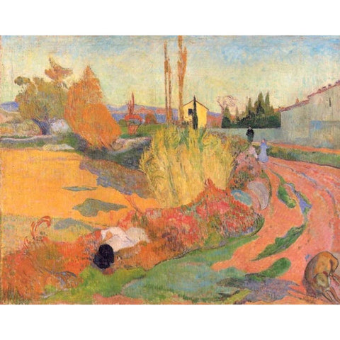 Landscape In Arles White Modern Wood Framed Art Print by Gauguin, Paul