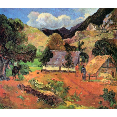 Landscape With Three Figures Black Modern Wood Framed Art Print with Double Matting by Gauguin, Paul