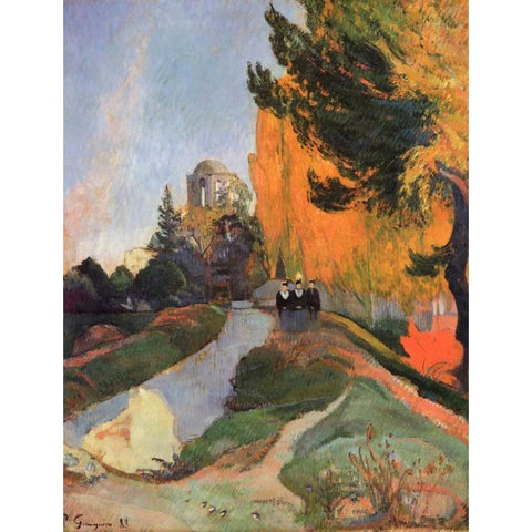 Les Alyscamps Black Modern Wood Framed Art Print with Double Matting by Gauguin, Paul