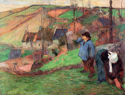 Little Breton Shepherd White Modern Wood Framed Art Print with Double Matting by Gauguin, Paul