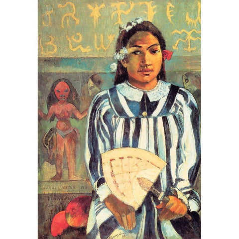 Merahi Metua No Tehamana Gold Ornate Wood Framed Art Print with Double Matting by Gauguin, Paul