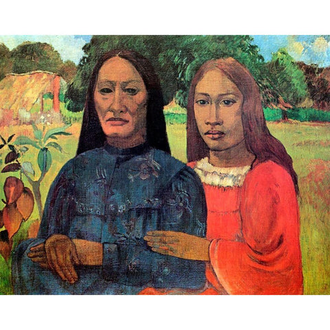 Mother And Daughter Gold Ornate Wood Framed Art Print with Double Matting by Gauguin, Paul