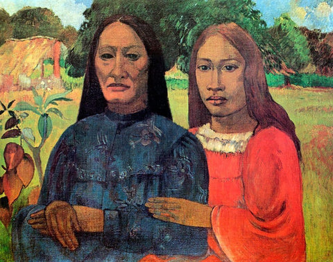 Mother And Daughter White Modern Wood Framed Art Print with Double Matting by Gauguin, Paul