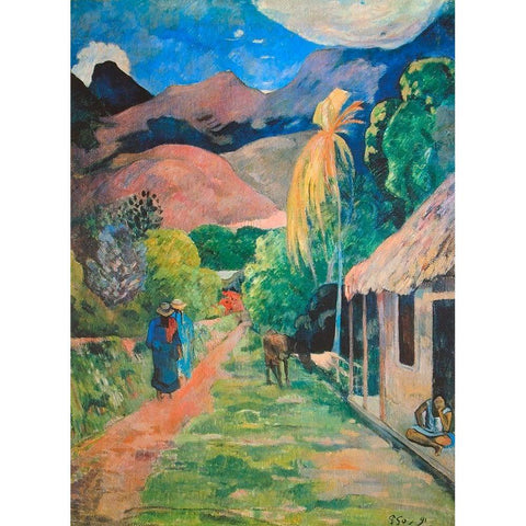 Mountain Road Gold Ornate Wood Framed Art Print with Double Matting by Gauguin, Paul