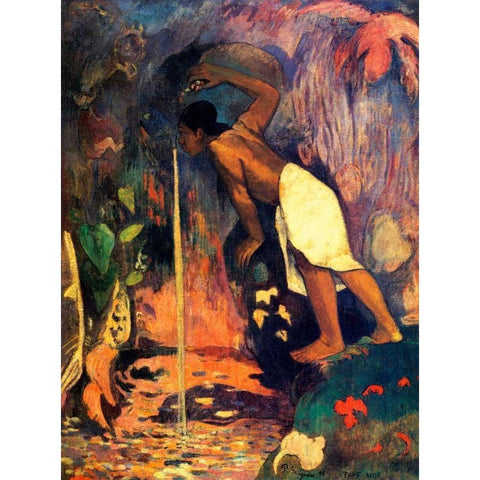 Mysterious Water Gold Ornate Wood Framed Art Print with Double Matting by Gauguin, Paul