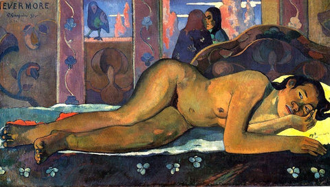 Nevermore Black Ornate Wood Framed Art Print with Double Matting by Gauguin, Paul