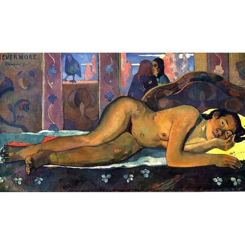 Nevermore Gold Ornate Wood Framed Art Print with Double Matting by Gauguin, Paul