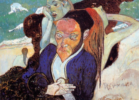 Nirvana Black Ornate Wood Framed Art Print with Double Matting by Gauguin, Paul