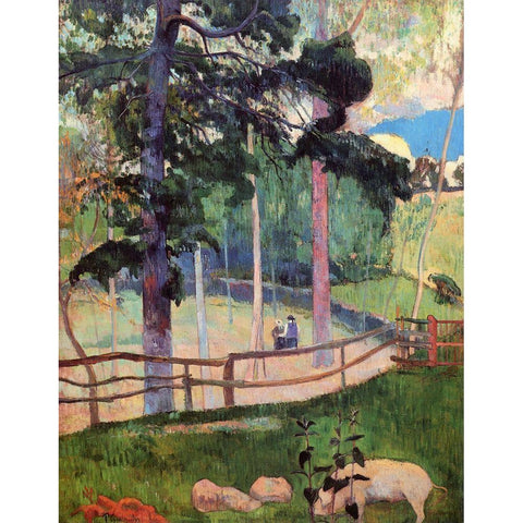 Nostalgic Promenade Black Modern Wood Framed Art Print with Double Matting by Gauguin, Paul