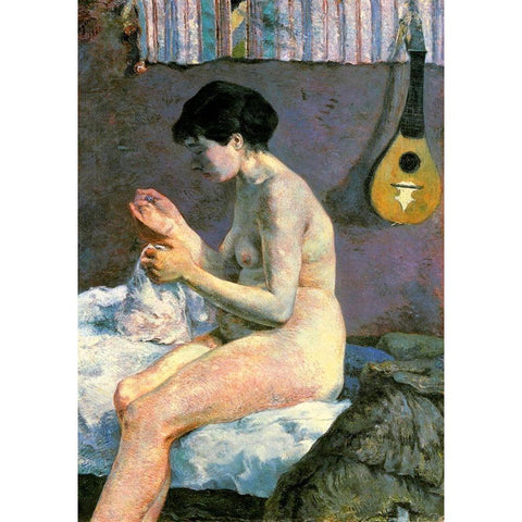 Nude Study White Modern Wood Framed Art Print by Gauguin, Paul