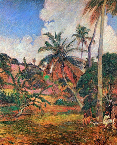 Palm Trees In Martinique White Modern Wood Framed Art Print with Double Matting by Gauguin, Paul