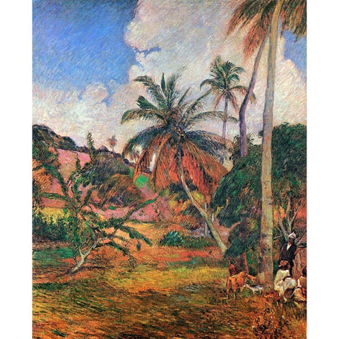 Palm Trees In Martinique Black Modern Wood Framed Art Print by Gauguin, Paul