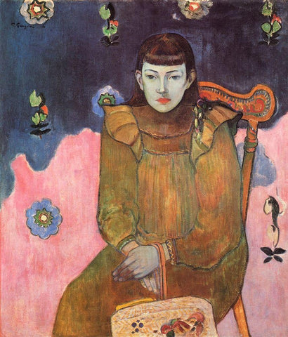 Portrait Of A Girl White Modern Wood Framed Art Print with Double Matting by Gauguin, Paul