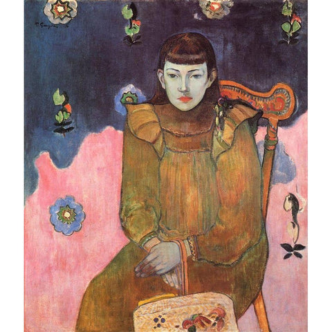 Portrait Of A Girl Black Modern Wood Framed Art Print by Gauguin, Paul