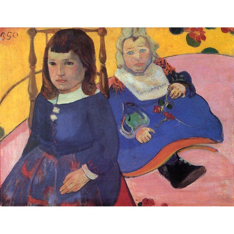 Portrait Of Two Children Gold Ornate Wood Framed Art Print with Double Matting by Gauguin, Paul
