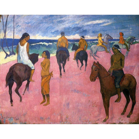 Riders On The Beach 1902 Gold Ornate Wood Framed Art Print with Double Matting by Gauguin, Paul