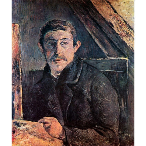 Self Portrait At The Easel Gold Ornate Wood Framed Art Print with Double Matting by Gauguin, Paul
