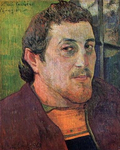 Self Portrait Dedicated To Eugene Carriere White Modern Wood Framed Art Print with Double Matting by Gauguin, Paul