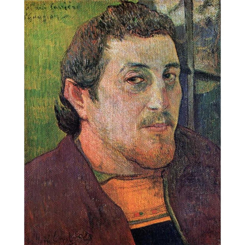 Self Portrait Dedicated To Eugene Carriere Black Modern Wood Framed Art Print by Gauguin, Paul