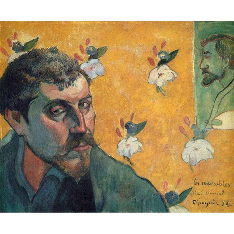 Self Portrait Les Miserables Black Modern Wood Framed Art Print with Double Matting by Gauguin, Paul