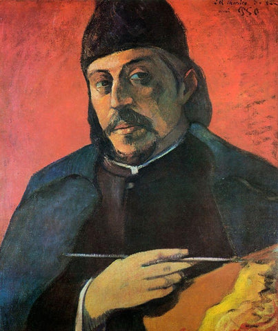 Self Portrait With Palette Black Ornate Wood Framed Art Print with Double Matting by Gauguin, Paul