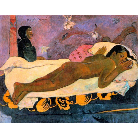 Spirit Of The Dead Watching Black Modern Wood Framed Art Print with Double Matting by Gauguin, Paul