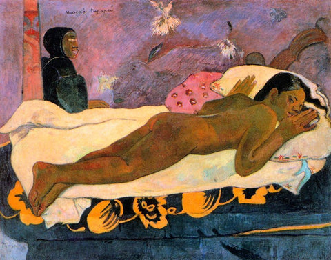 Spirit Of The Dead Watching White Modern Wood Framed Art Print with Double Matting by Gauguin, Paul