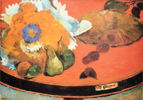 Still Life Fete Gloanec White Modern Wood Framed Art Print with Double Matting by Gauguin, Paul
