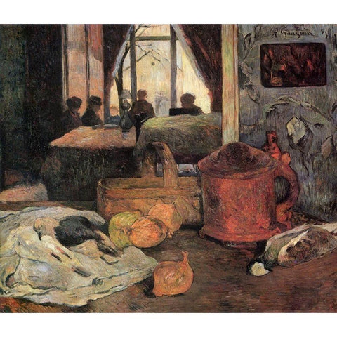 Still Life In An Interior Gold Ornate Wood Framed Art Print with Double Matting by Gauguin, Paul