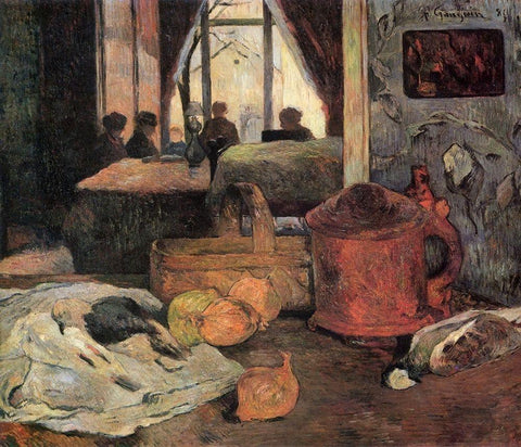 Still Life In An Interior White Modern Wood Framed Art Print with Double Matting by Gauguin, Paul