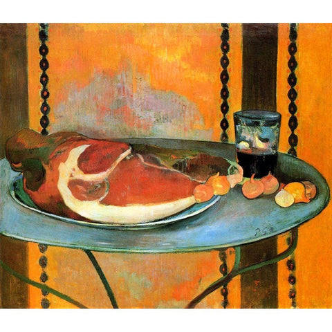 Still Life With Ham White Modern Wood Framed Art Print by Gauguin, Paul
