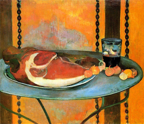Still Life With Ham White Modern Wood Framed Art Print with Double Matting by Gauguin, Paul