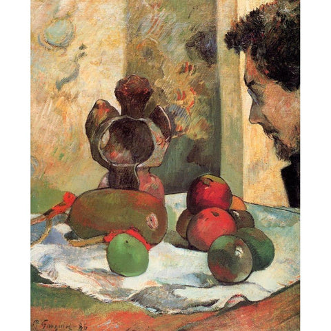 Still Life With Profile Of Charles Laval Black Modern Wood Framed Art Print with Double Matting by Gauguin, Paul