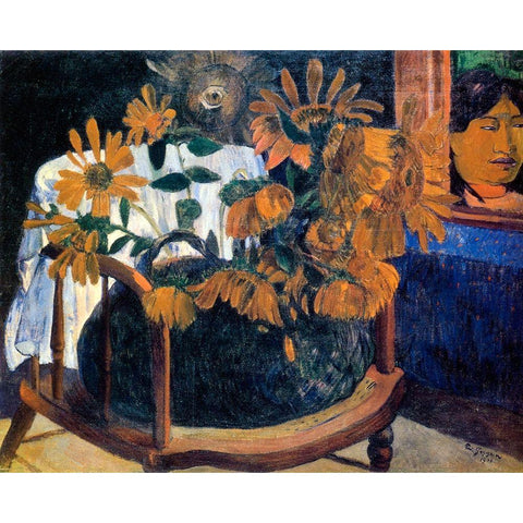 Sunflowers Black Modern Wood Framed Art Print with Double Matting by Gauguin, Paul