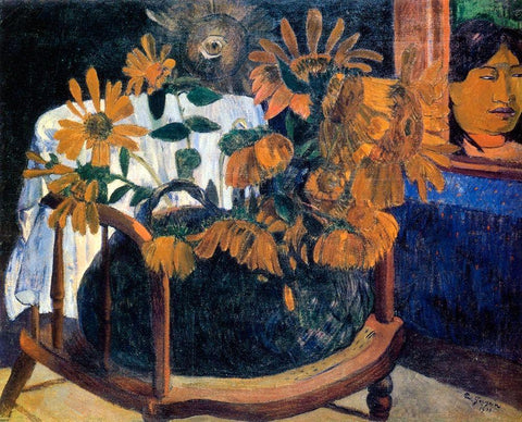 Sunflowers Black Ornate Wood Framed Art Print with Double Matting by Gauguin, Paul