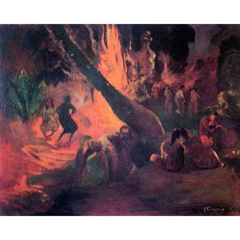 Tahitian Dance Black Modern Wood Framed Art Print with Double Matting by Gauguin, Paul