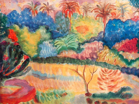 Tahitian Landscape White Modern Wood Framed Art Print with Double Matting by Gauguin, Paul