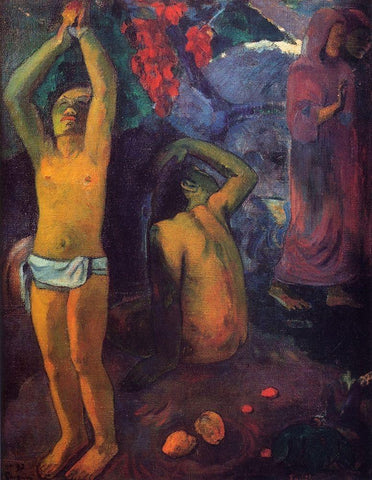 Tahitian Man With His Arms Raised White Modern Wood Framed Art Print with Double Matting by Gauguin, Paul