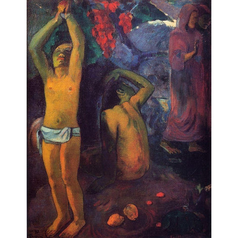 Tahitian Man With His Arms Raised Black Modern Wood Framed Art Print by Gauguin, Paul