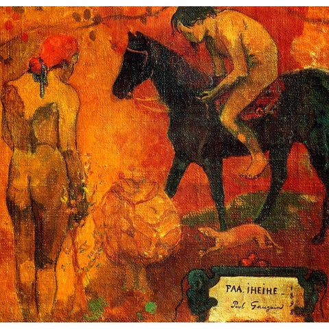Tahitian Pastoral Detail 1 Black Modern Wood Framed Art Print with Double Matting by Gauguin, Paul