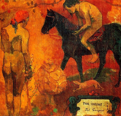 Tahitian Pastoral Detail 1 White Modern Wood Framed Art Print with Double Matting by Gauguin, Paul