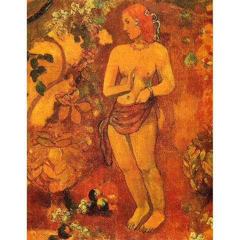 Tahitian Pastoral Detail 2 Gold Ornate Wood Framed Art Print with Double Matting by Gauguin, Paul