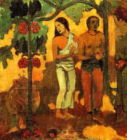 Tahitian Pastoral Detail 3 Black Ornate Wood Framed Art Print with Double Matting by Gauguin, Paul