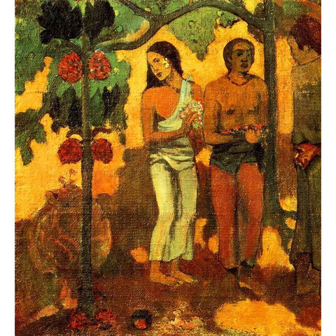 Tahitian Pastoral Detail 3 Black Modern Wood Framed Art Print by Gauguin, Paul