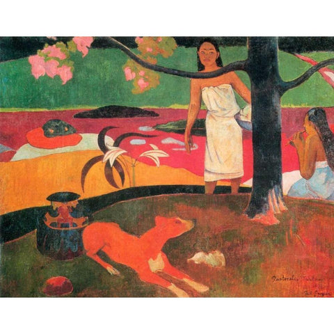 Tahitian Pastorals Black Modern Wood Framed Art Print with Double Matting by Gauguin, Paul