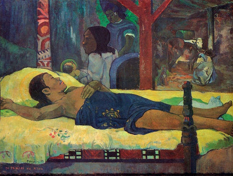 Te Tamari Nu Atua White Modern Wood Framed Art Print with Double Matting by Gauguin, Paul