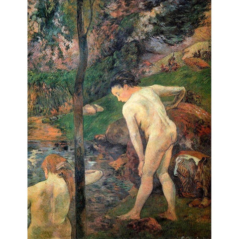 The Bathers Gold Ornate Wood Framed Art Print with Double Matting by Gauguin, Paul