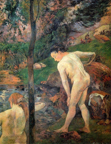 The Bathers Black Ornate Wood Framed Art Print with Double Matting by Gauguin, Paul